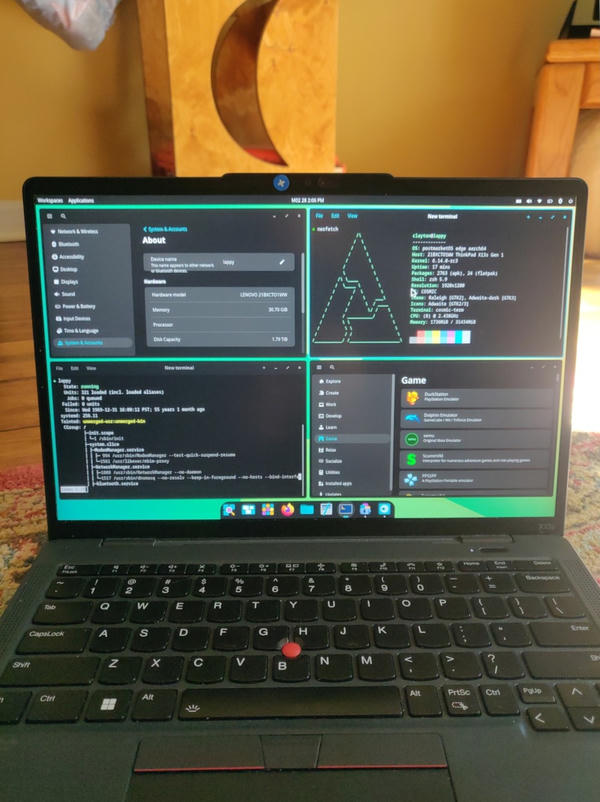 My Thinkpad x13s rockin' COSMIC on postmarketOS with systemd